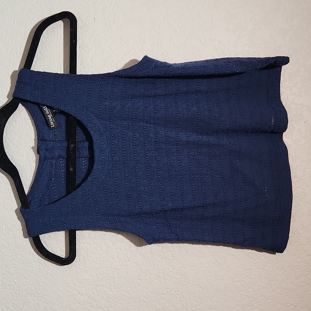 Living Doll Tank Top Shirt Sizs S Button Back Navy Blue